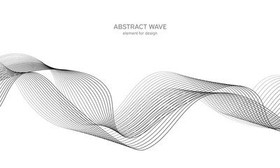 Abstract wave element for design. Digital frequency track equalizer. Stylized line art background. Vector illustration. Wave with lines created using blend tool. Curved wavy line, smooth stripe.