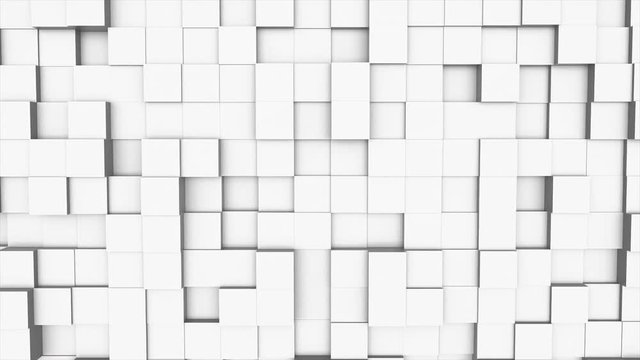 Random waving motion abstract background from square geometric surface loop: light bright clean minimal squares grid pattern, canvas in pure wall architectural white. Seamless loop cg 3d animation