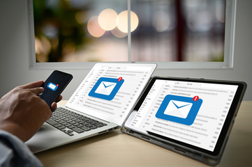 Mail Communication Connection message to mailing contacts phone Global Letters Concept