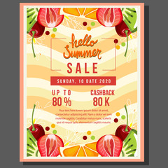 hello summer poster sale with fruit border