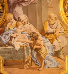 ACIREALE, ITALY - APRIL 10, 2018: The fresco of Holy Family with the st. Ann in Basilica Collegiata di San Sebastiano by Pietro Paolo Vasta (1742).