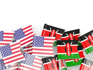 Obraz premium Pins with flags of United States and kenya isolated on white