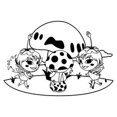 beautiful magic fairies with fungu elf in the garden