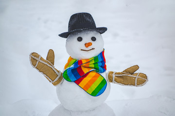 Cute snowman at a snowy village. Snowman. Snowmen. Making snowman and winter fun. Cute little...
