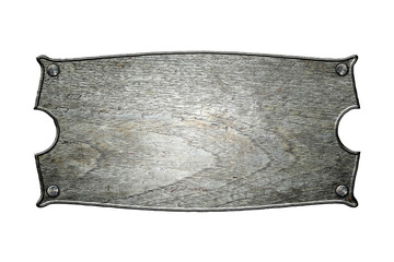 old wooden sign board on isolated white background.