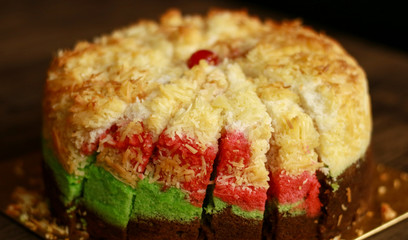 Cheese chiffon cake on wood background. 