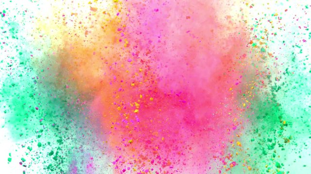 Colorful powder exploding on white background in super slow motion, shot with Phantom Flex 4K