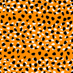 Vector seamless pattern. Repeatable texture with black and white drawn strokes on orange background. Animal skin abstract repeatable wallpaper.