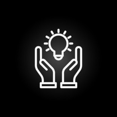 hands, bulb, creative, idea neon icon. Elements of positive thinking set. Simple icon for websites, web design, mobile app, info graphics