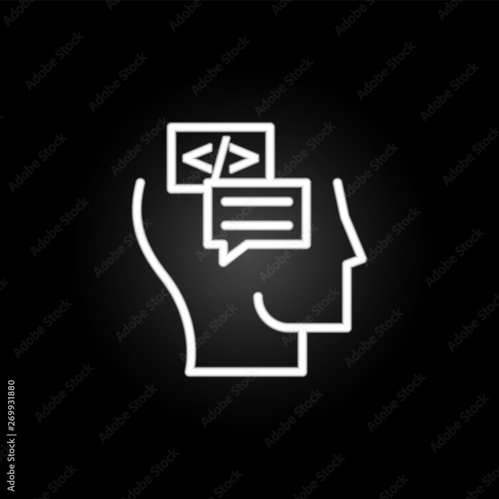 Poster thinking, head, coding, bubble neon icon. elements of positive thinking set. simple icon for website