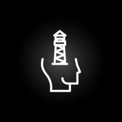 thinking, head, tower, light house neon icon. Elements of positive thinking set. Simple icon for websites, web design, mobile app, info graphics