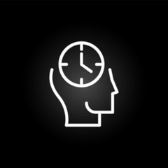 thinking, head, clock, management neon icon. Elements of positive thinking set. Simple icon for websites, web design, mobile app, info graphics