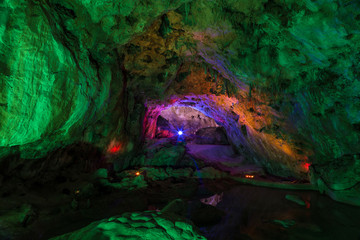 Inside Karst cave, there were colored lights