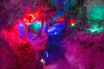 Inside Karst cave, there were colored lights