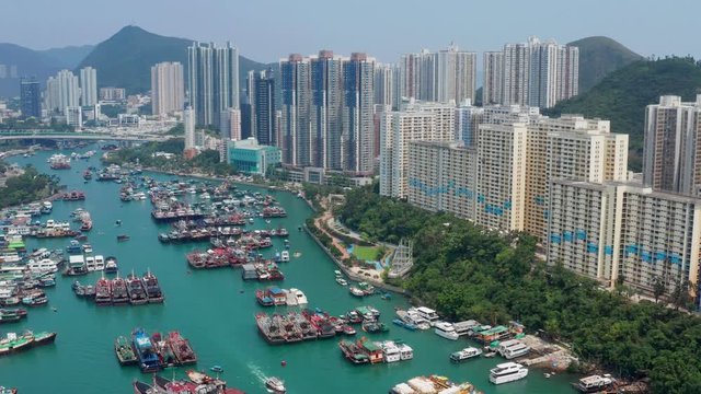 Top view of Hong Kong fishing harbor port