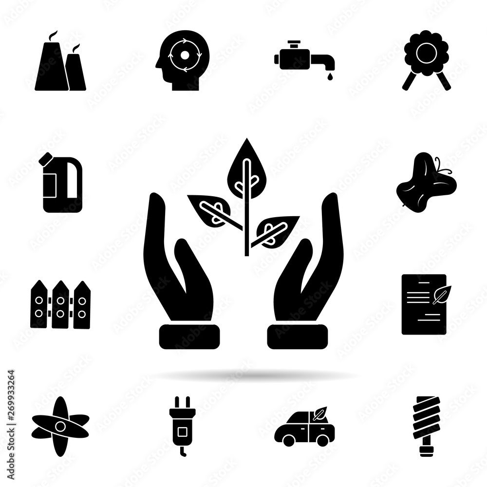 Poster hands, leaf, protect icon. universal set of ecology for website design and development, app developm