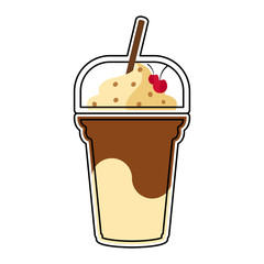 Isolated colored chocolate frappe icon with a straw - Vector illustration
