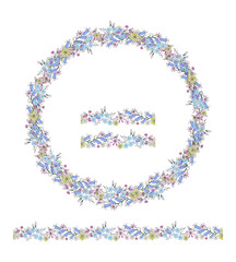 vector  wreath of spring flowers  isolated on white background, brush 
