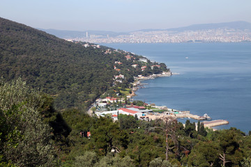 Fototapeta na wymiar Prince Island Buyukada coastline in Marmara Sea, Istanbul, Turkey. Buyukada is the biggest island in Istanbul.