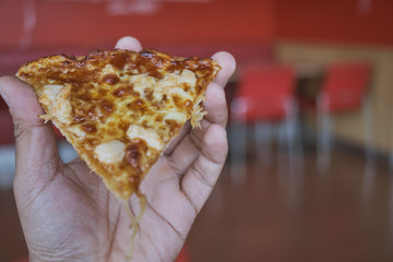 fresh and hot Pizza slice for lunch.