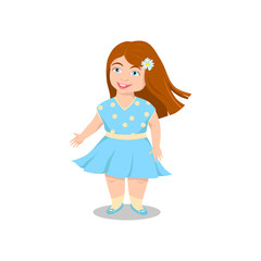 happy girl laughing, smiling in summer dress and chamomile in long red hair. isolated vector illustration