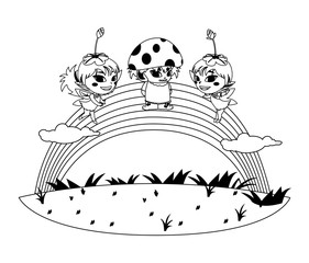 beautiful magic fairies with fungu elf and rainbow