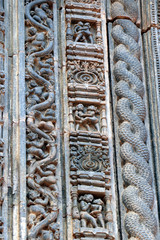 Konark Sun Temple in Odisha, India. Erotism and origin of kamasutra in Indian sculpture. Erotic sculpture of Konark temple.