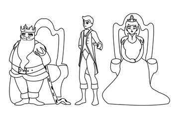 prince charming with queen and king on throne characters