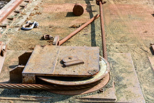 A shipyard used to tow mechanical equipment and track that need to be repaired for ships going ashore - September 1, 2018 in luannan county, tangshan city, hebei province, China