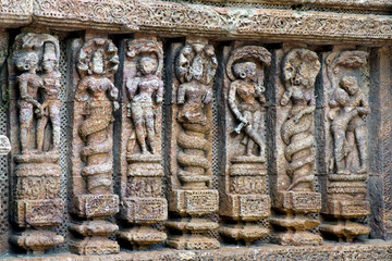 Konark Sun Temple in Odisha, India. Ancient ruin statue of Konark Sun temple.