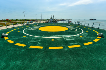 Helicopter hover sign on the tanker deck - September 1, 2018 in luannan county, tangshan city, hebei province, China