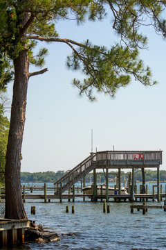Panoramic View of Boat Lift in a Lake