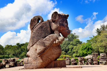 Konark Sun Temple in Odisha, India. Ancient ruin statue of Konark Sun temple.