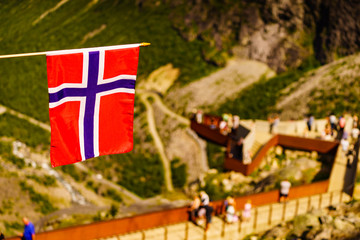 Norwegian flag and Trollstigen viewing point