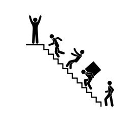 people climb the stairs, various icons, stick figures man pictogram