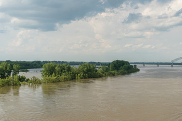 Fototapeta premium High water level on the Mississippi river in Memphis, Tennessee, in springtime