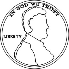 US American 1 cent coin outline