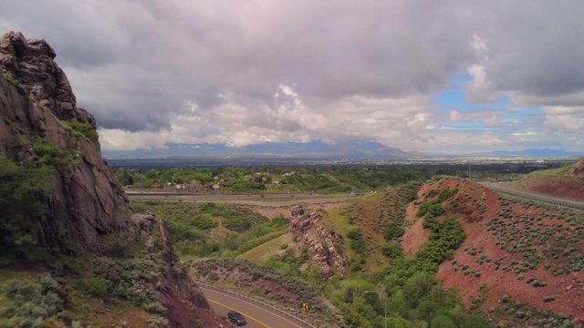 Aerial - Rear View of Drone Entering Parley's Canyon from the South. Near Salt Lake City, Utah.