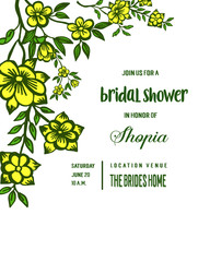 Vector illustration card decor bridal shower with yellow flower frame