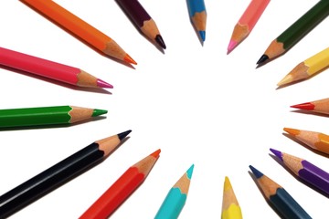 Fototapeta premium Colored pencils as wallpaper / A colored pencil is an art medium constructed of a narrow to be space a circle