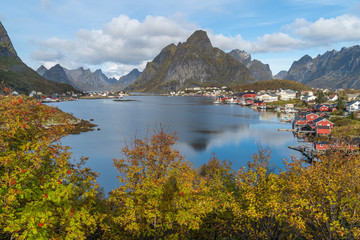 Autumn season in Reine village in Lofoten archipelago, Norway, Scandinavia