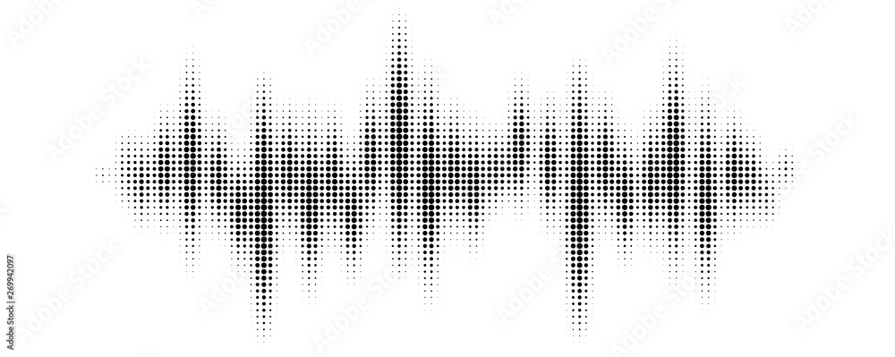 Poster black halftone pattern for screen blending mode. halftone pattern audio waveform. sound wave spectru
