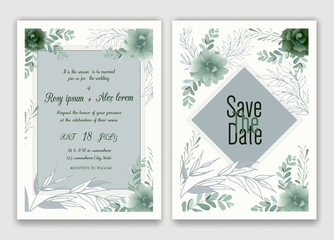 Fototapeta na wymiar Greenery Wedding Invitation ,Template Eucalyptus Wedding Invitation.
