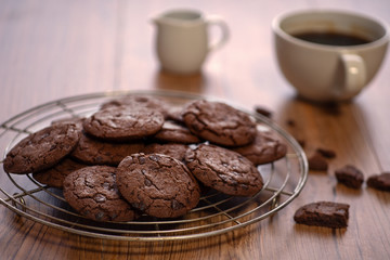 chocolate cookies with a cup of coffee