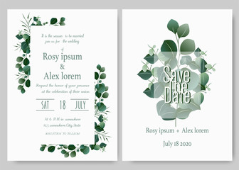 Greenery Wedding Invitation ,Template Eucalyptus  Wedding Invitation.