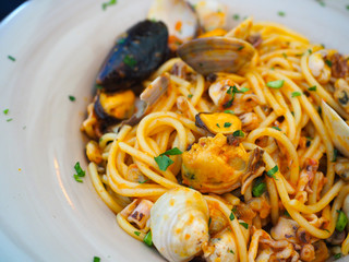 spaghetti seafood, famous food in Italy.