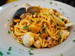 spaghetti seafood, famous food in Italy.