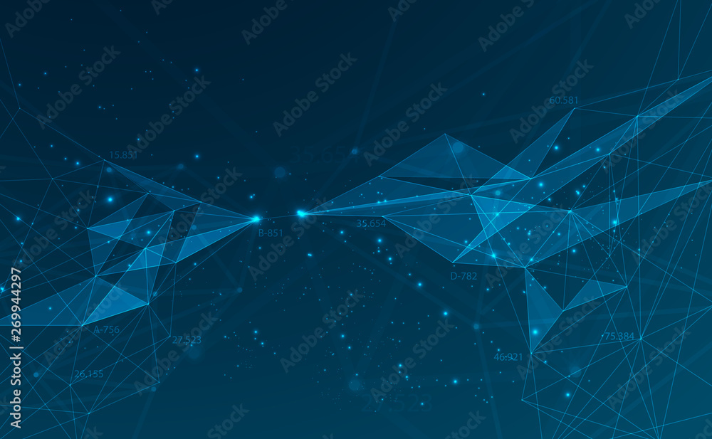 Poster connected polygons plexus vector background, digital data visualization. vector illustration
