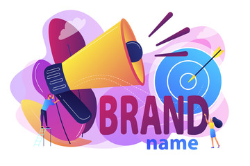 Business marketing strategy, firm recognition web banner template. Brand name, brand identity system, product branding services concept. Bright vibrant violet vector isolated illustration