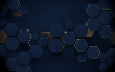 Abstract luxury dark blue and gold hexagons background. Illustration vector